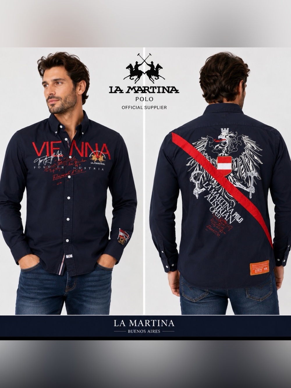 La Martina Vienna Austrian Open Polo Shirt L Embroidered Button Down Luxury Y2K
